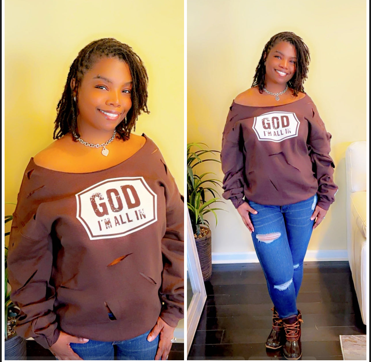 Chocolate Brown off the shoulder cut up sweatshirt