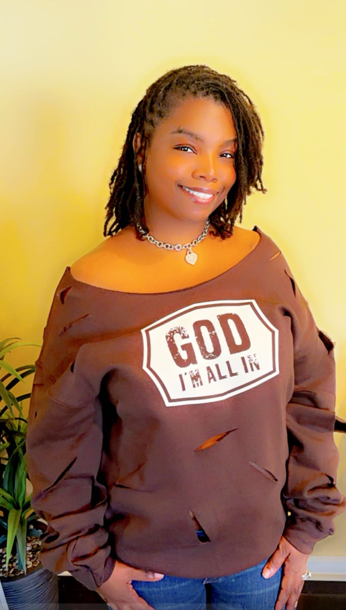 Chocolate Brown off the shoulder cut up sweatshirt
